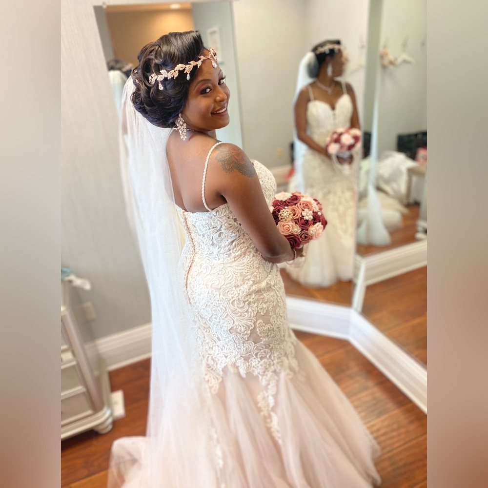 Ivory over blush wedding gown Maggie Sottero Alistaire Lynette 9MS023A.